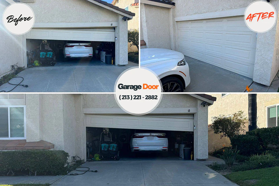 Before and after: garage door repair South Windham, ME